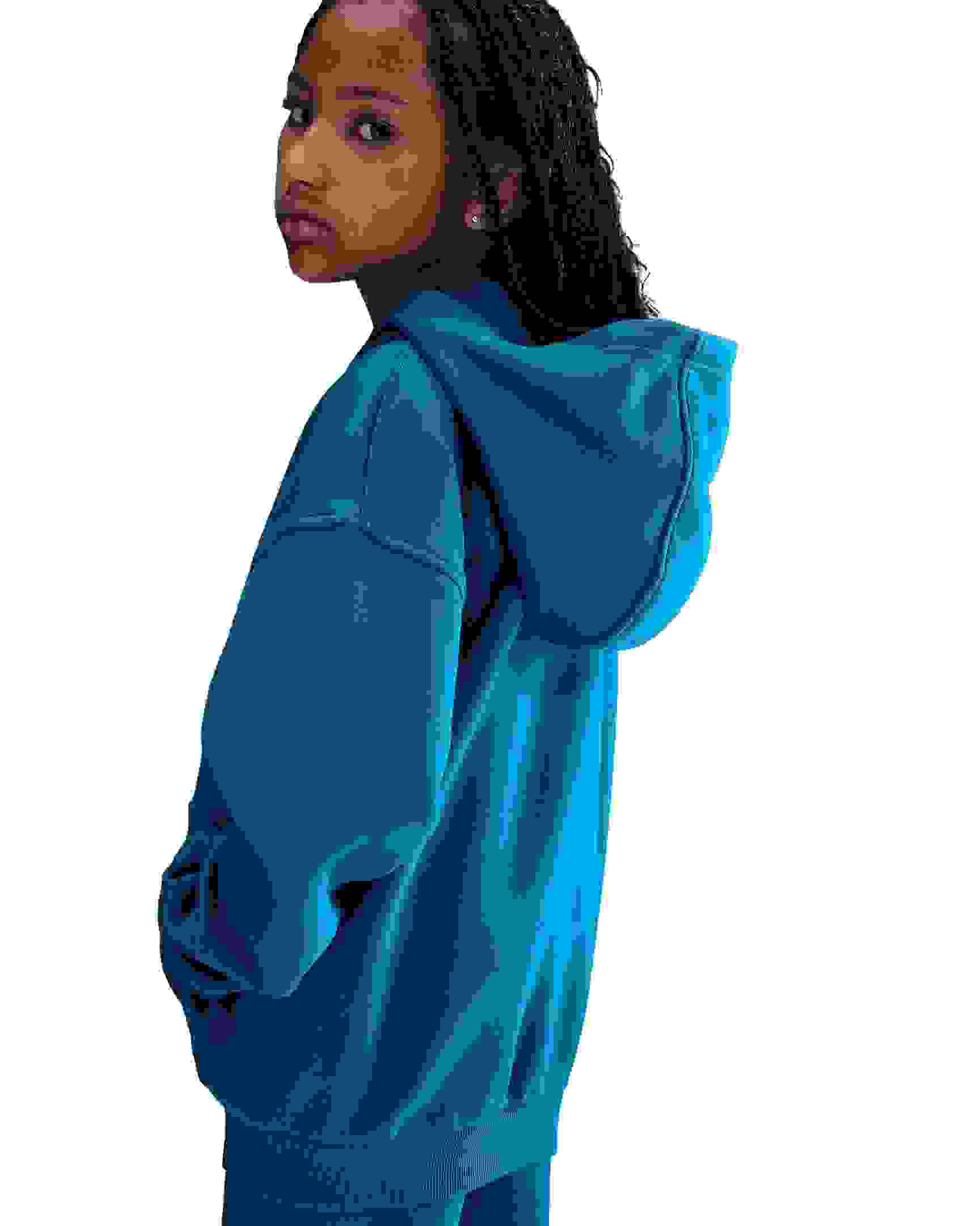 Nike Sportswear Club Fleece Oversized Full-Zip Big Girls' Blue Hooded Jacket